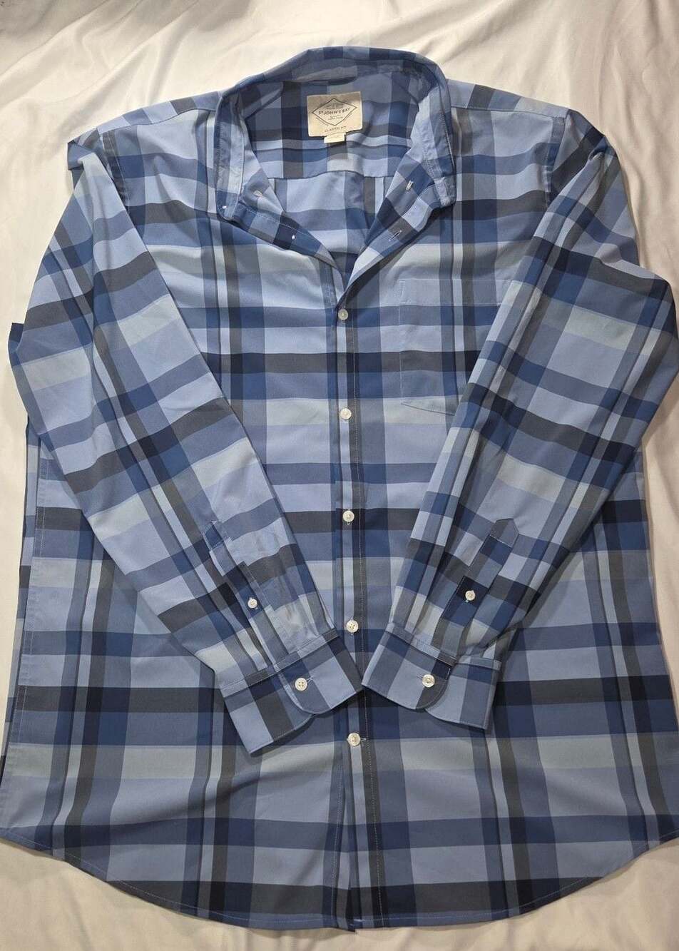 St. John's Bay Plaid Button Down Shirt Size XLT Blue Long Sleeve